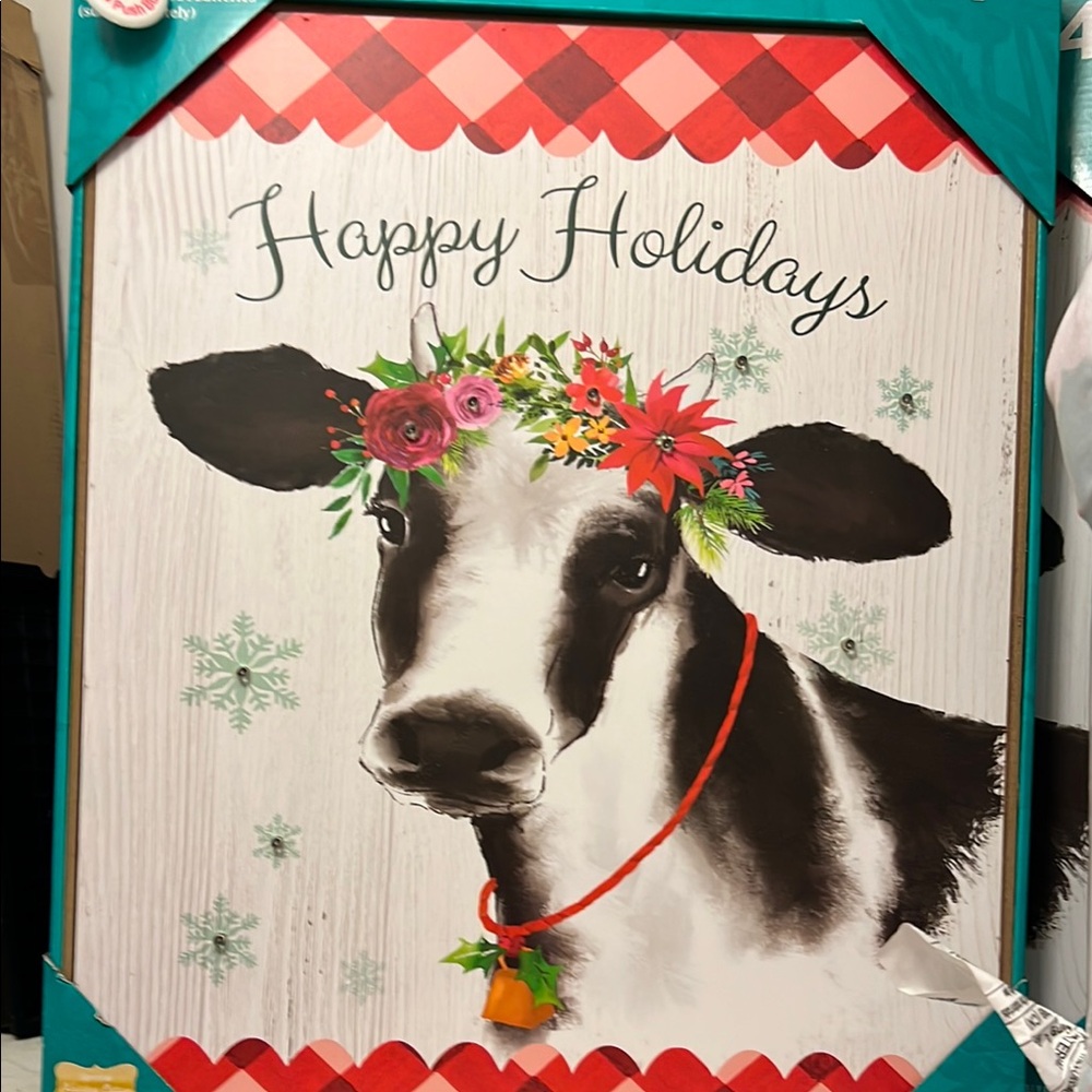 The Pioneer Woman Happy Holidays Cow Wall Decor - Red and Green - Picture 6 of 12